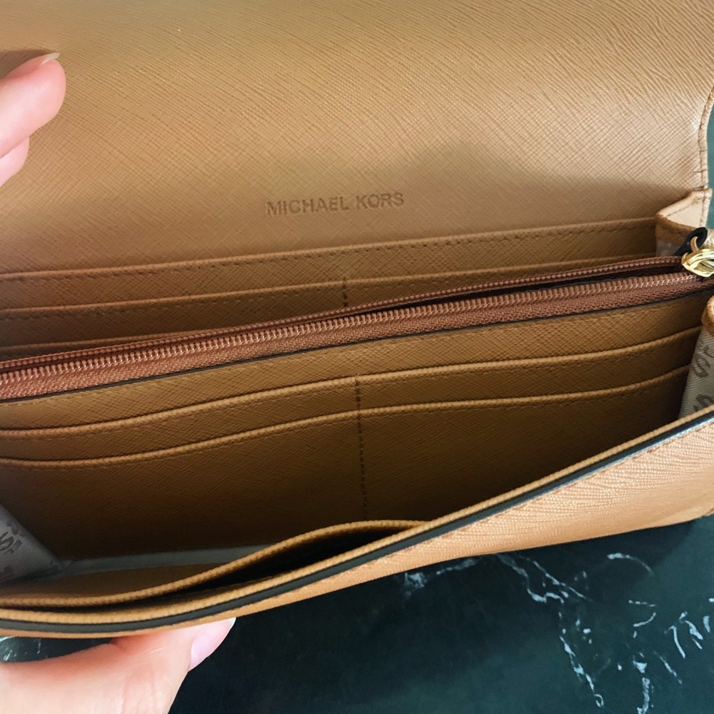 MK Long Brown Button Leather Wallet - Picture 6 of 8